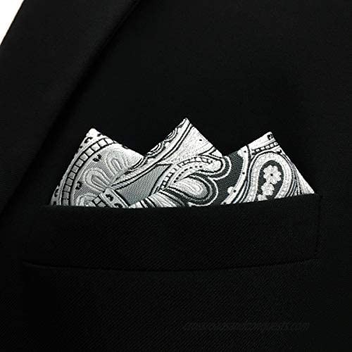 SHLAX&WING Mens Pocket Square Paisley Grey Silver Handkerchieves Silk Hanky