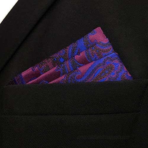SHLAX&WING Mens Pocket Square Purple Geomitric Handkerchieves Silk Hanky