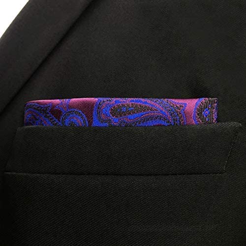 SHLAX&WING Mens Pocket Square Purple Geomitric Handkerchieves Silk Hanky