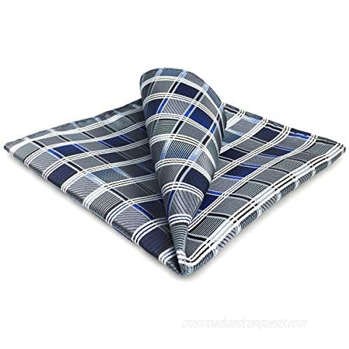 Shlax & Wing Mens Silk Pocket Square Checkered Blue Grey Hanky 12.6 inches
