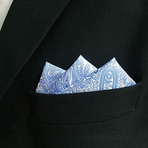 SHLAX&WING Paisley Blue Mens Pocket Square Handkerchief for Suit Jacket Silk