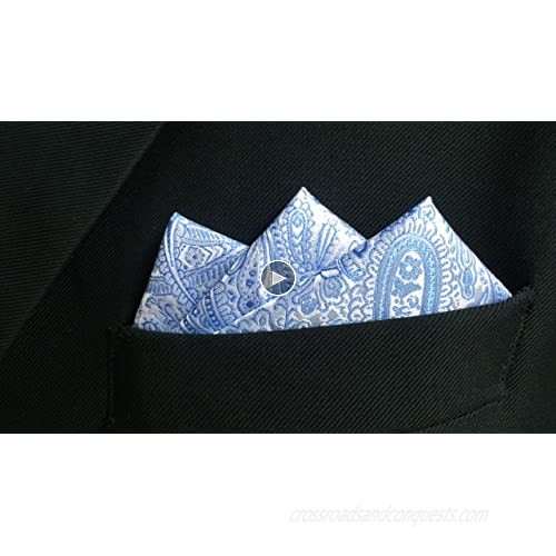 SHLAX&WING Paisley Blue Mens Pocket Square Handkerchief for Suit Jacket Silk