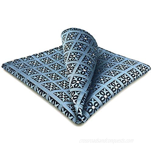 SHLAX&WING Pocket Square for Men Designer Blue Silk Slate Blue Checkered Checks