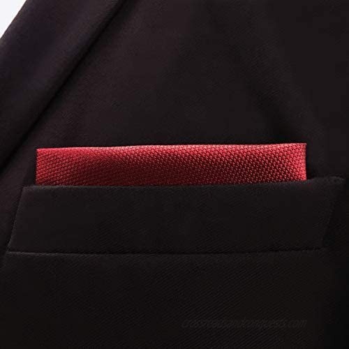 SHLAX&WING Pocket Square for Men Solid Red Silk Wedding Jacquard Woven Hanky