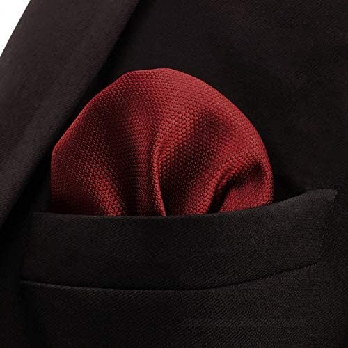 SHLAX&WING Pocket Square for Men Solid Red Silk Wedding Jacquard Woven Hanky