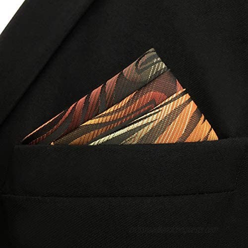 SHLAX&WING Ripple Geometric Brown Red Pocket Square Silk Hanky for Men