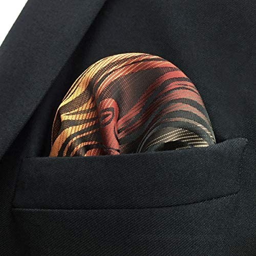 SHLAX&WING Ripple Geometric Brown Red Pocket Square Silk Hanky for Men
