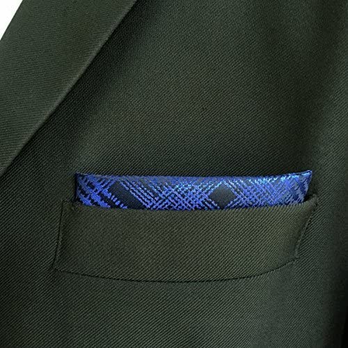 SHLAX&WING Scottish Plaid Mens Silk Pocket Square Blue Designer for Suit Jacket