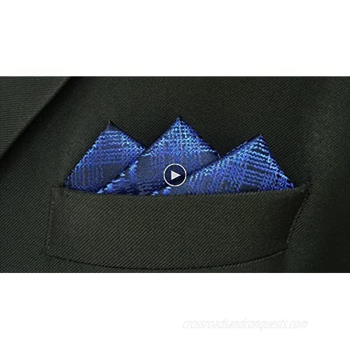 SHLAX&WING Scottish Plaid Mens Silk Pocket Square Blue Designer for Suit Jacket