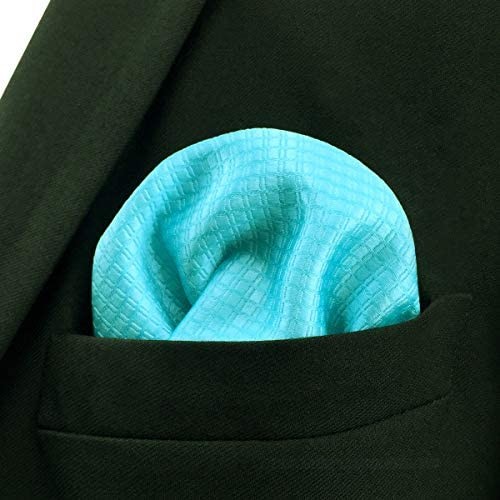 SHLAX&WING Solid Aqua Indigo Silk Pocket Square for Men Classic Business Hanky