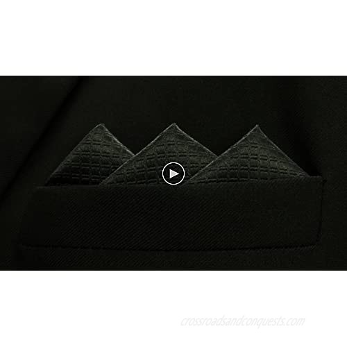 SHLAX&WING Solid Black Silk Pocket Square for Men Hanky Handkerchief