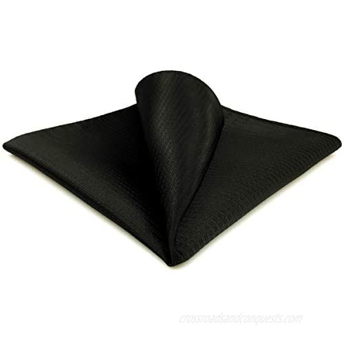 SHLAX&WING Solid Black Silk Pocket Square for Men Hanky Handkerchief