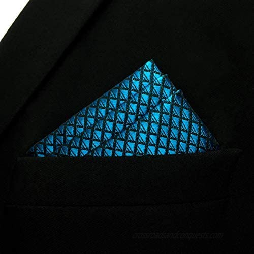 SHLAX&WING Solid Blue Mens Pocket Square Silk Hanky Business 12.6 inches