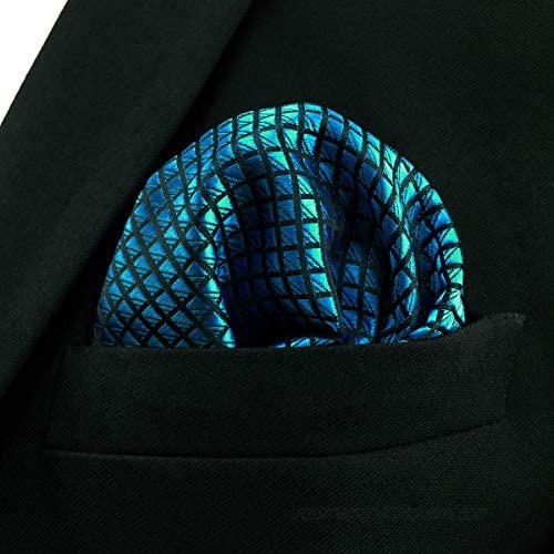 SHLAX&WING Solid Blue Mens Pocket Square Silk Hanky Business 12.6 inches