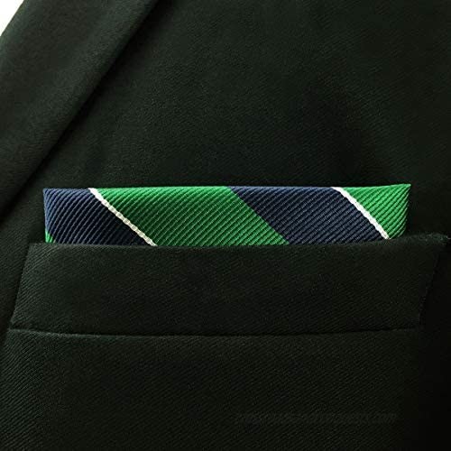 SHLAX&WING Stripes Blue Green Mens Pocket Square Hanky Large 12.6 inches Silk