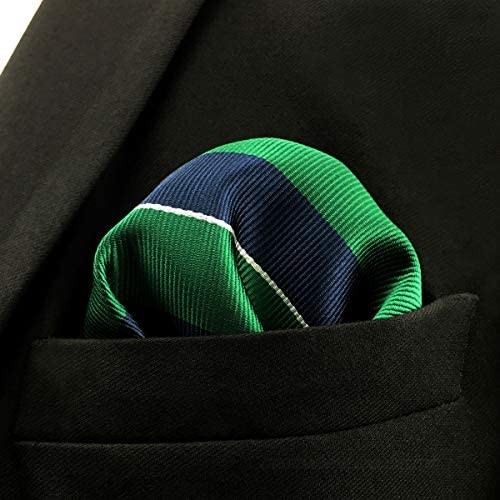 SHLAX&WING Stripes Blue Green Mens Pocket Square Hanky Large 12.6 inches Silk