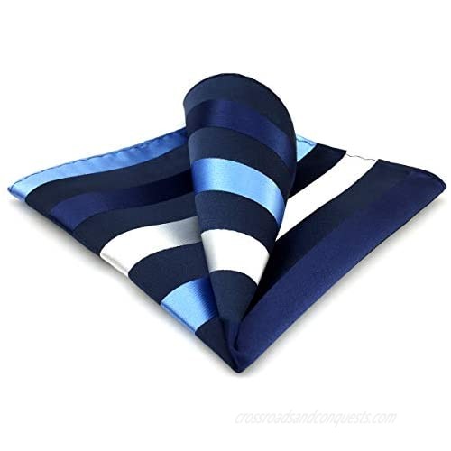 SHLAX&WING Stripes Blue Silver Silk Pocket Square Mens Hanky Business