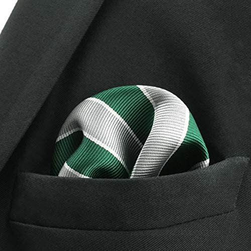 SHLAX&WING Stripes Green Grey Silk Mens Pocket Square Large 12.6 inches Business