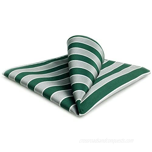 SHLAX&WING Stripes Green Grey Silk Mens Pocket Square Large 12.6 inches Business