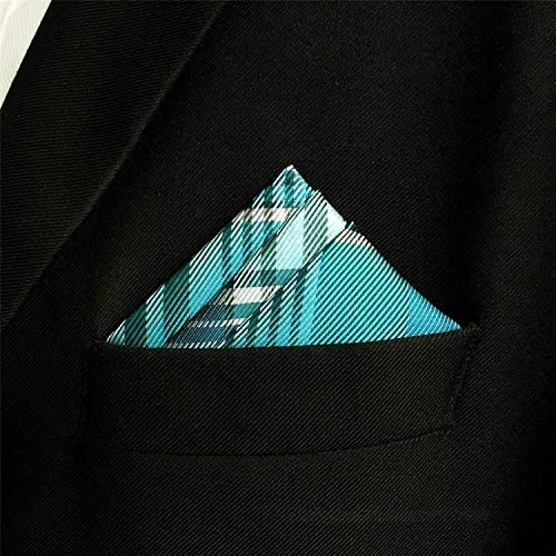 SHLAX&WING Turquoise Tartan Checkered Mens Pocket Square Silk Hanky 12.6 inches