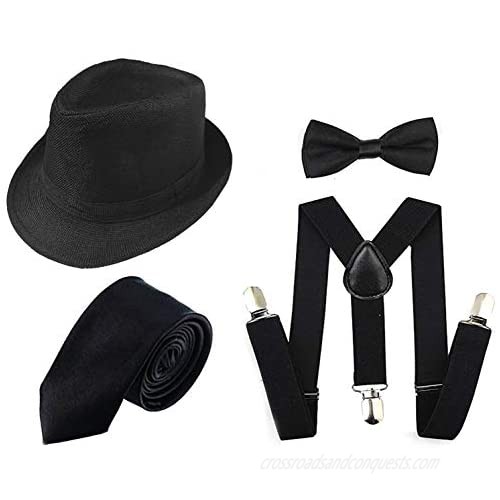 1920s Men Accessory Set Manhattan Hat  Y-Back Suspenders  Pre Tied Bow Tie Gangster Tie Theme Party for Halloween
