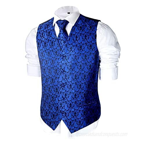 Alizeal Mens Classic 5 Pcs Paisley Jacquard Suit Vest Set
