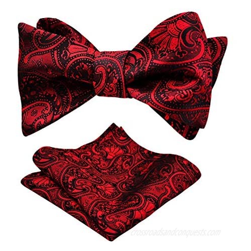 Alizeal Mens Paisley Floral Jacquard Untied Bowtie and Pocket Square Set