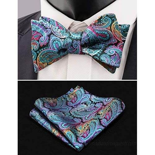 Alizeal Mens Paisley Jacquard Untied Bow Tie Pocket Square Set