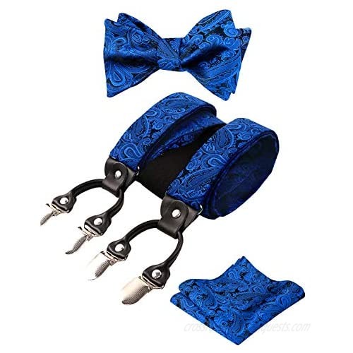 Alizeal Mens Paisley Untied Bow Tie  Pocket Square and Clips Suspenders