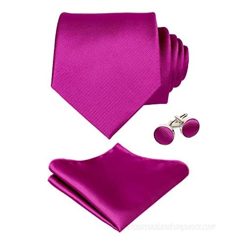 Alizeal Mens Solid Color Floral Tie  Handkerchief and Cufflinks Set