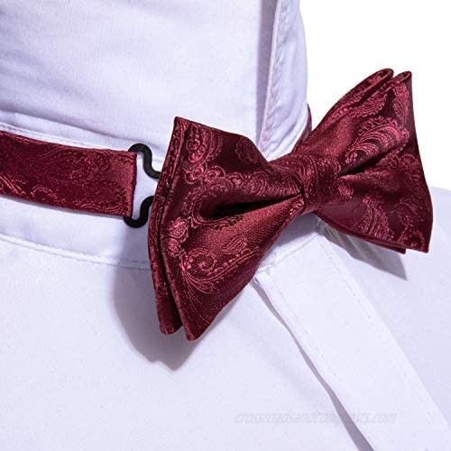 Barry.Wang Bowtie Silk Tie Mens Pre-Tied Bow Ties Pocket Square Cufflinks Set Wedding Necktie Formal