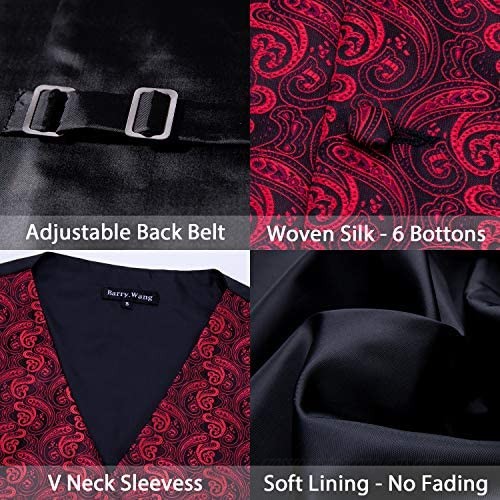 Barry.Wang Formal Men Vest Paisley Jacquard Tie Set Silk Suit Waistcoat Wedding 5PCS