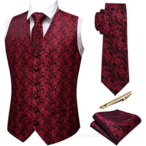 Barry.Wang Formal Men Vest Paisley Jacquard Tie Set Silk Suit Waistcoat Wedding 5PCS