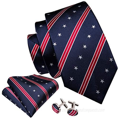 Barry.Wang Fun Animal Ties for Men Designer Handkerchief Cufflink WOVEN Casual Necktie Set