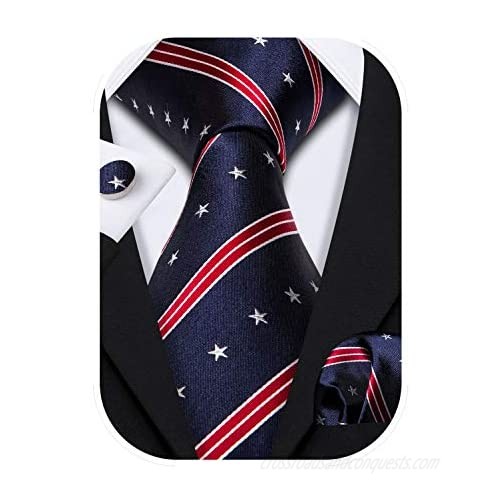Barry.Wang Fun Animal Ties for Men Designer Handkerchief Cufflink WOVEN Casual Necktie Set