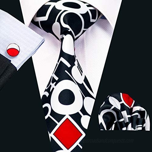 Barry.Wang Men Silk Novelty Tie Set Designer Abstract Necktie Pocket Square Cufflinks Wedding Party Formal