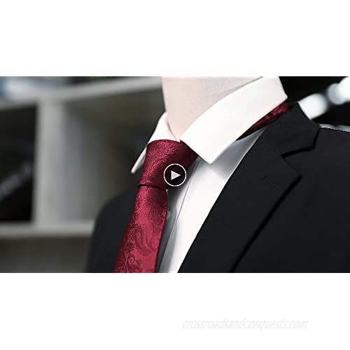 Barry.Wang Men Ties Paisley Woven Silk Necktie Set with Pocket Suqare Cufflinks Formal