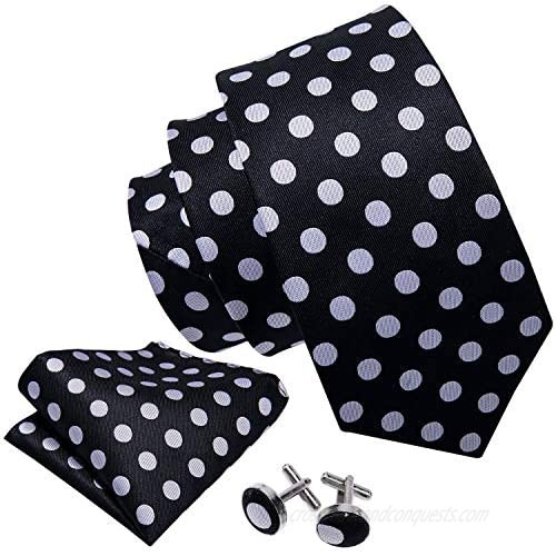 Barry.Wang Men's Tie Set Polka Dot Handkerchief Cufflinks Fashion Neckties Wedding Business
