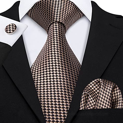 Barry.Wang Mens Ties Novelty Silk Tie Pocket Square Cufflinks Set Woven Designer