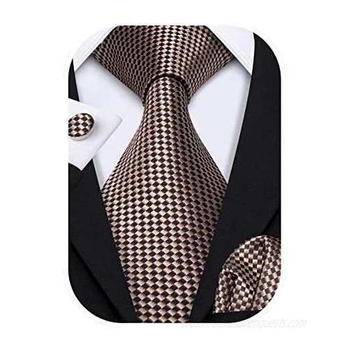 Barry.Wang Mens Ties Novelty Silk Tie Pocket Square Cufflinks Set Woven Designer