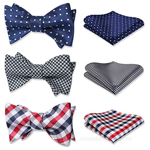 Bow Ties for Men Design Classic Self Tie Bow Tie and Pocket Square Set 3 Pack for Wedding Party