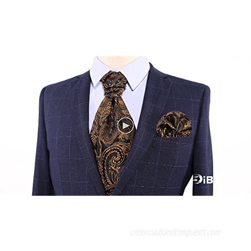 DiBanGu Cravat Ties For Men Plaids Paisley Ascot Scarf Tie with Pocket Square Cufflinks Wedding Party