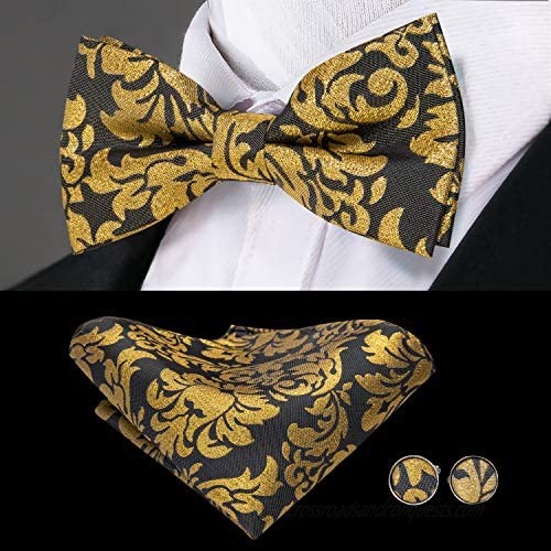 Dubulle Paisely Floral Clips Suspender and Bow Tie Set Pretied Bowtie and Pocket Square Cufflinks