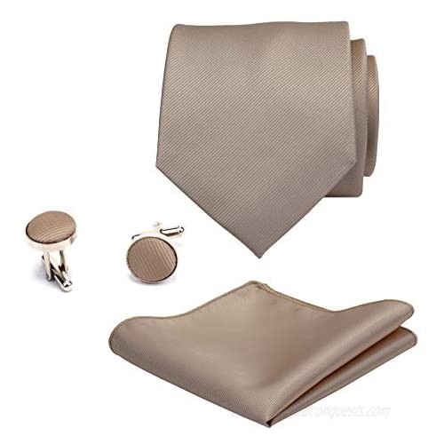 GUSLESON 3.15（8cm）Solid Color Necktie and Pocket Square Cufflinks Sets For Men + Gift Box