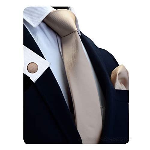 GUSLESON 3.15"（8cm）Solid Color Necktie and Pocket Square Cufflinks Sets For Men + Gift Box