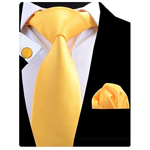 GUSLESON Solid Color Formal Necktie and Pocket Square Cufflinks Sets for Men + Gift Box