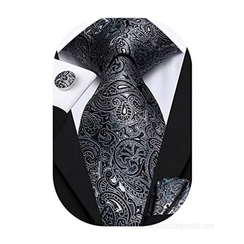 Hi-Tie 63inches Silk Mens Tie Set Extra Long Necktie Woven Pocket Suqare