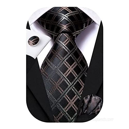 Hi-Tie Mens Silk Ties Set Novelty Necktie with Pocket Square and Cufflinks Set