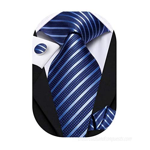 Hi-Tie Woven Silk Neckties for Men with Pocket Square and Cufflinks