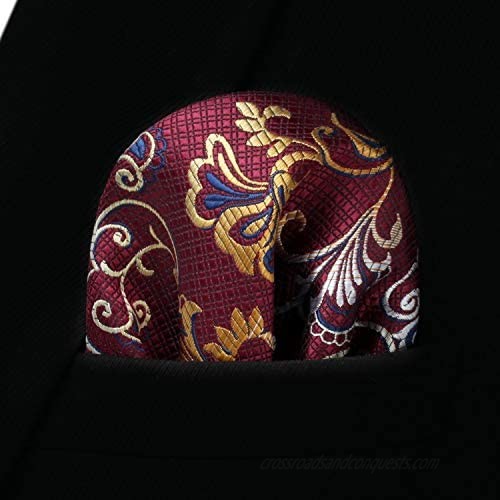 HISDERN Floral Tie for Men Handkerchief Woven Classic Paisley Men's Necktie & Pocket Square Set